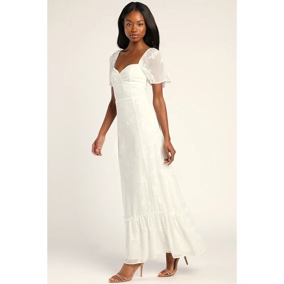 Lulus NWOT Tailor Made For You White Jacquard Lace-Up Burnout Floral Maxi Dress - Picture 2 of 11